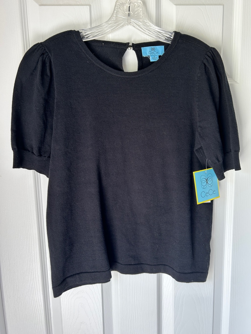 Cece Puff Sleeve Knit Top black NWT